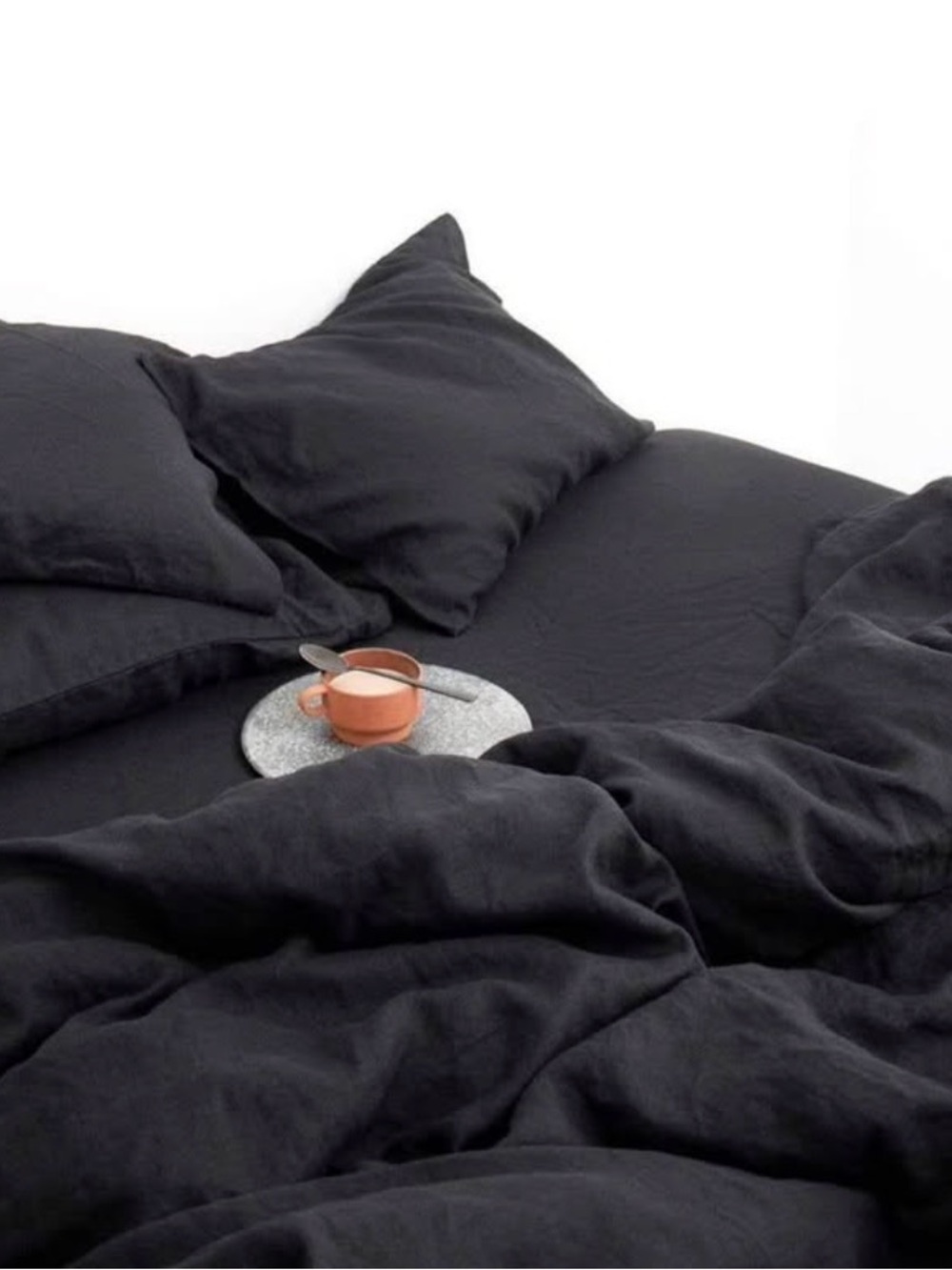 Heavy Linen Linen Duvet Cover in Black Queen size Zipper Closure